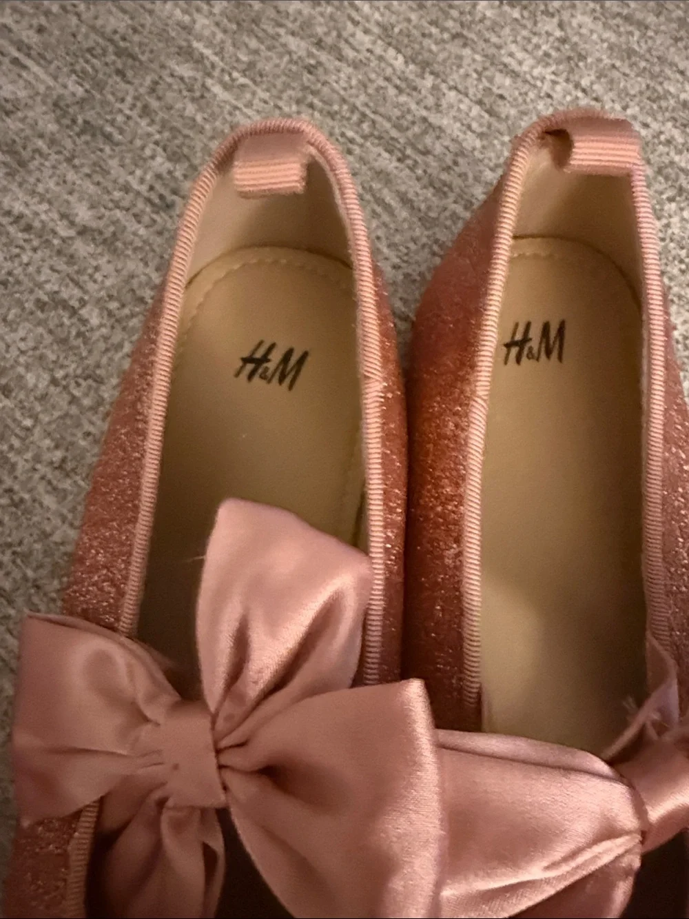 H&M Girls' Rose Gold Glitter Ballet Flats with Satin Bow-NEVER WORN